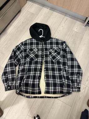 Wenven Men's Sherpa Lined Plaid Hooded Flannel Shirt Jacket Size Large